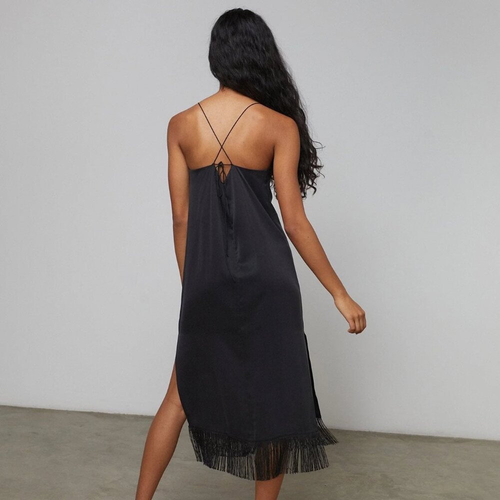 Lunya Black Fringe 100% Washable Silk Dress Slip XL